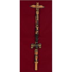 Finely Carved and Painted Eight Figure Talking Stick by D.J. LeBlanc from Nanaimo, B.C. 40" H. F…