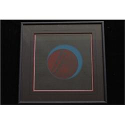 Robert Davidson Silkscreen Moon Red and Blue 50/279 Pencil Signed Framed 20 1/2"x 19 3/4" Fine C…