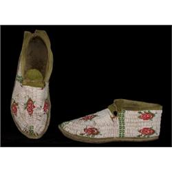 Pair of Ute Beaded Moccasins Sinew Buffalo Sole ca. 1910 Fair Condition…