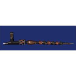 Blackfeet Pipe Inlaid with Pewter and Catlinite Carved with Twisted Stem 26 1/2" L. Good Conditi…