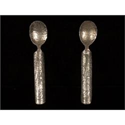 Pair of Tlingit Silver Spoons with Raven Design ca. 1940 4" L. Good Condition…