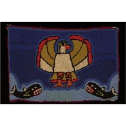 Hooded Rug Eagle and Whale Design ca. 1950 35"x 23" Fair Condition…