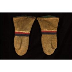 Pair of 19TH C. Deerskin Mittens with Trade Cloth Fair Condition…