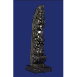 Claude Davidson Carved Argillite Whale, Frog, Thunderbird, Eagle and Bear Totem 9 1/2" H. Good C…