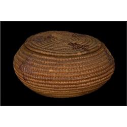Thompson River Coil Lidded Basket with Tree Design 5 3/4" W. 3" H. Fair Condition…
