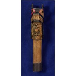 Carved and Painted Wolf Rattle 11 1/4" L. Good Condition…
