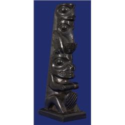Robert Davidson Haida 1960 Signed Argillite Totem 7 1/4" H. Good Condition…