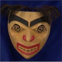 Finely Carved Alder Cannibal Mask by L. Pambrum 12 3/4" H. 11 3/4" W. Fine Condition…