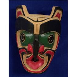Willie Hawkins Carved and Painted Cedar Mask from Kingcome Inlet 10 1/2" H. 7 1/2" W. Fine Condi…