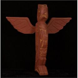 Carved and Red Painted Thunderbird Totem 12" H. 12" W. Fair Condition…