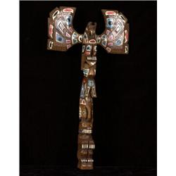 Carved and Painted Totem by Jerry McKay, Lytton B.C. 17 3/4" H. 9 1/2" W. Good Condition Missing…