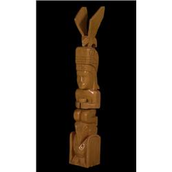 Carved Yellow Cedar Four Figure Cowichan Totem 19 1/2" H. Good Condition…