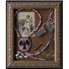 Image 1 : Shaddow Box Frame Collection with Photograph, Beaded item, Shells, Doll Mittens and Basket Fragme…