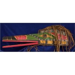 Jimmy Joseph Carved and Painted Articulated Raven Mask from Alert Bay 46" L. 12" H. Fine Conditi…