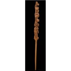 Coast Salish Carved Thunderbird, Whale and Raven Talking Stick 47" H. Fine Condition…