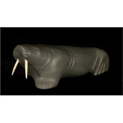 Inuit Carved Soapstone Walrus by Dan Anqutiquluk 6 1/2" L. Good Condition…