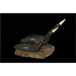 Fine Pair of Inuit Soapstone Loons on Whale Bone Base 6" W. 5" H. Good Condition Not Allowed to…