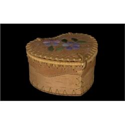 Heart Shaped Lidded Birch Bark Container with Floral Quill Work on Lid by Marie Kotchea from Ft.…