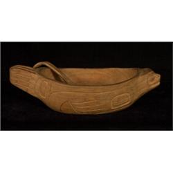 Carved Seal Bowl Signed Rob Austin 1984 6 3/4" L. and Cedar Ladle Fine Condition…