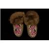 Image 1 : Pair of Beaded Moccasins Rose Design and Fur Trim Fair Condition…