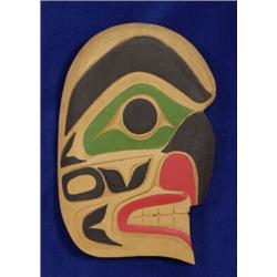 Fred Baker Carved and Painted Hawk Plaque From Squamish, B.C. 7 1/2" H. 5" W. Fine Condition…