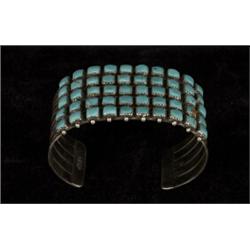 Old Zuni Silver and Turquoise Five Row Bracelet…