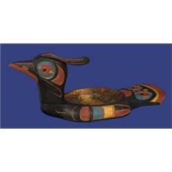 Carved and Painted Kwakiutl Loon Dish by Bill Wilson 22" L. 7 3/4" W.…