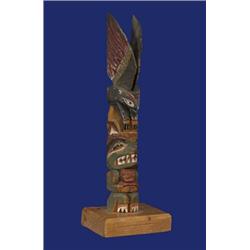 Northwest Coast Carved Totem Eagle and Bear Holding Human by Lenard "Shandly" Williams ca. 1960…