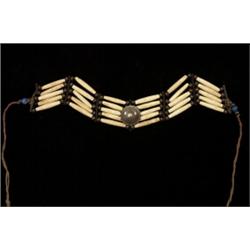 Plains Brass Bead and Bone Choker with Silver Concho 28" L. 1 1/2" W. Good Condition…