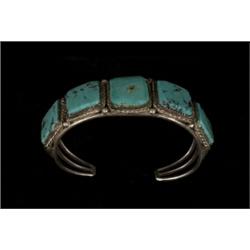 Navajo Silver and Turquoise Bracelet 7 1/4"x 3 1/4" Good Condition…