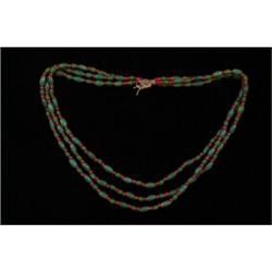 Three Long Strands of Six Layer Watermelon Chevron Trade Beads…