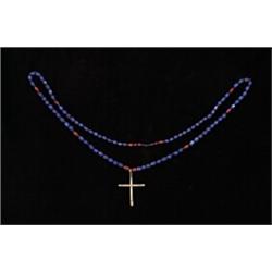 Long String of Matched Russian Faceted Trade Beads Hung with Silver Cross…