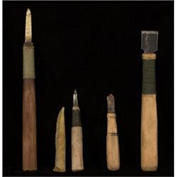 Four Northwest Coast Carving Tools 17 1/2" L. - 8" L. Fair Condition…