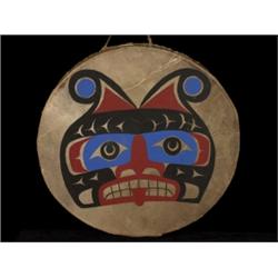 Painted Northwest Coast Two Sided Drum 13" D. Good Condition…