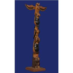 Carved Totem Thunderbird, Two Whales, Eagle and Bear by J. Chumchitt 19 3/4" H. 8" W. Fine Condi…
