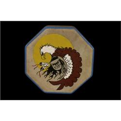 Painted Northwest Coast Deerskin Drum Eagle and Warrior Design 12 3/4" W. Good Condition…