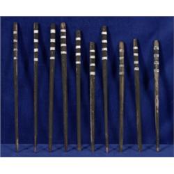 Ten Carved Cowichan Game Pieces 10 3/4" L. Good Condition…