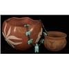 Image 1 : Small Northwest Coast Pot Signed SD, a Southwest Pot and a Silver and Bear Fetish Necklace…