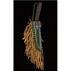 Sioux Fully Beaded Knife Sheath and Knife 14" L. Fine Condition…