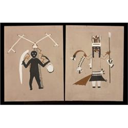 Two Southwest Kachina Paintings 17 1/2"x 14"…