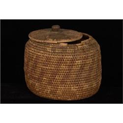 Old Coiled Athabascan Storage Basket Yukon with Lid 10" D. 8" H. As Is…