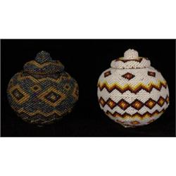 Two Beaded Basketry Circular Jars 3 1/2" D. Good Condition…