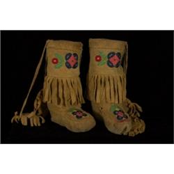 Pair of Child's Beaded Hightop Moccasins Floral Design Fair Condition…