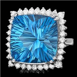 14k White Gold 24.00ct Topaz 1.30ct Diamond Ring