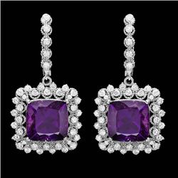 14k Gold 19.00ct Amethyst 2.40ct Diamond Earrings