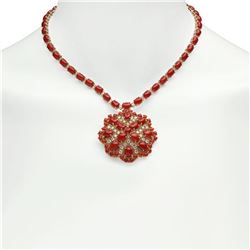 14K Gold 46.34ct Coral 3.12ct Diamond Necklace