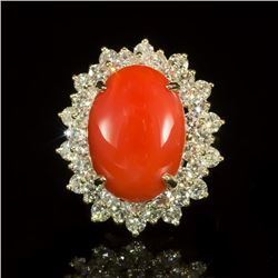 14K Gold 8.69ct Coral 2.98ct Diamond Ring