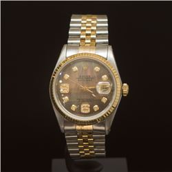 Rolex Two-Tone Datejust 36mm Brown Mother of Pearl Dial w/Diamonds on 9th & 6th Hour Wristwatch