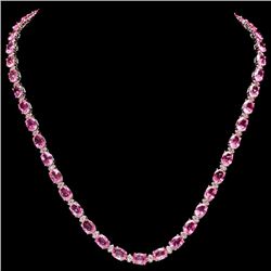 14k 40ct Pink Sapphire 1.50ct Diamond Necklace