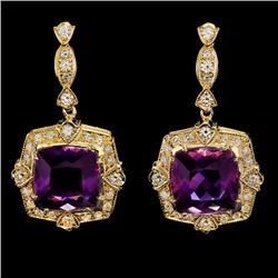 14k Gold 10.00ct Amethyst 2.00ct Diamond Earrings